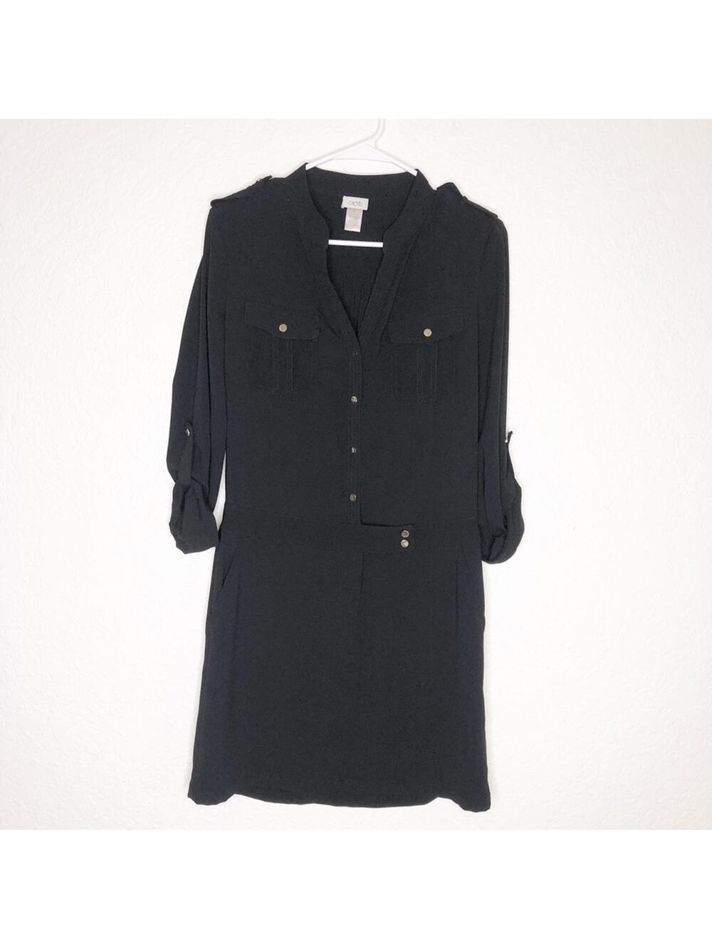 Cache black silver button utility shirt dress size 4